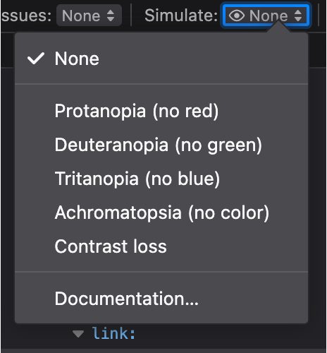 "Simulate vision issues checkbox"